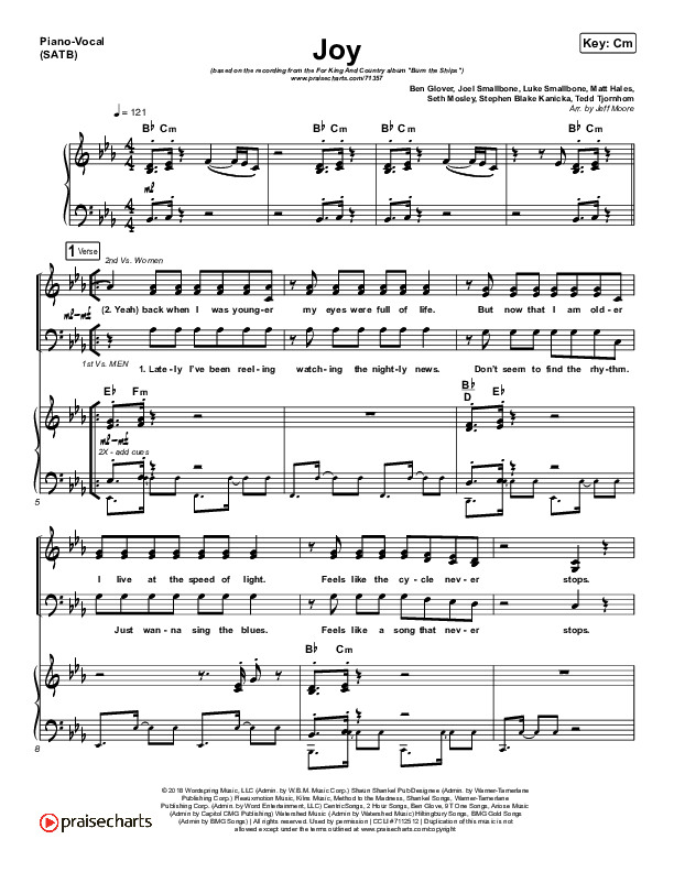 Joy Piano/Vocal (SATB) (for KING & COUNTRY)