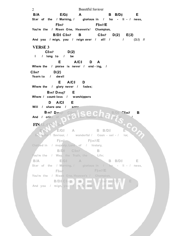 Beautiful Savior Chords & Lyrics (Dennis Prince / Nolene Prince)