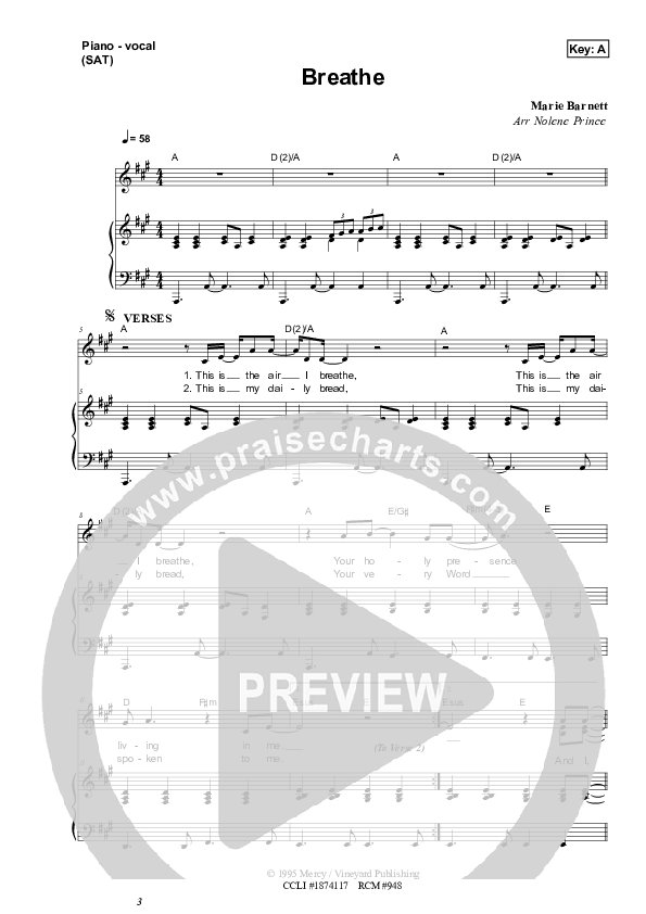Breathe Piano/Vocal (SAT) (Dennis Prince / Nolene Prince)