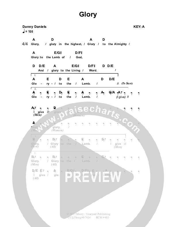 Glory Chords & Lyrics (Dennis Prince / Nolene Prince)