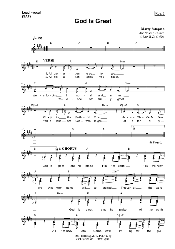 God Is Great Lead & Piano (Dennis Prince / Nolene Prince)