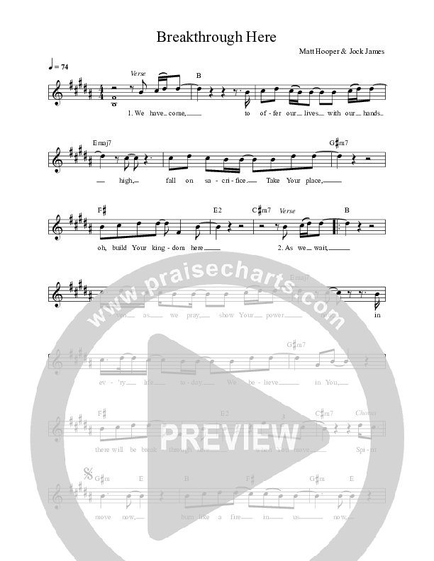 Breakthrough Here Lead Sheet (Life Worship / Jock James)
