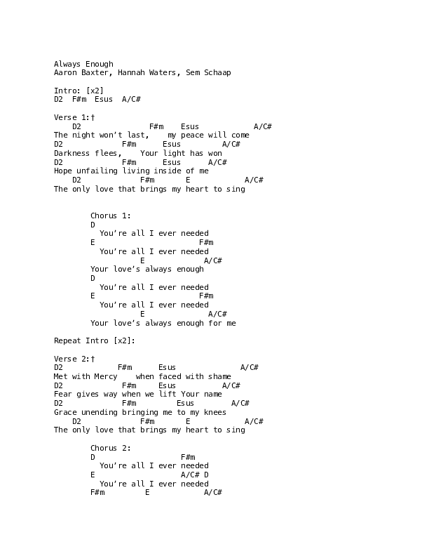 Always Enough Chords & Lyrics (Life Worship / Aaron Baxter)