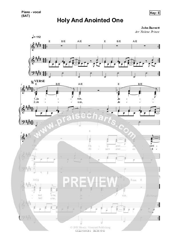 Holy And Anointed One Piano/Vocal (SAT) (Dennis Prince / Nolene Prince)