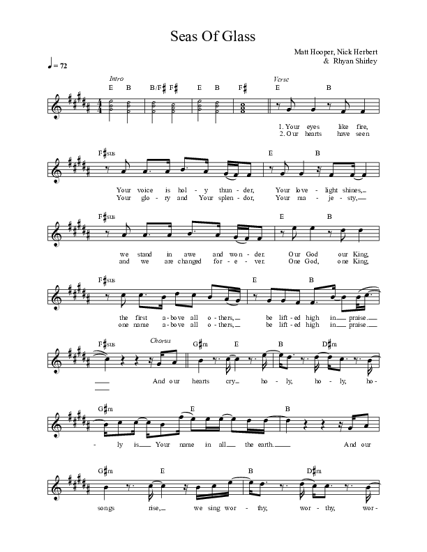 Seas Of Glass Lead Sheet (Life Worship / Matt Hooper)