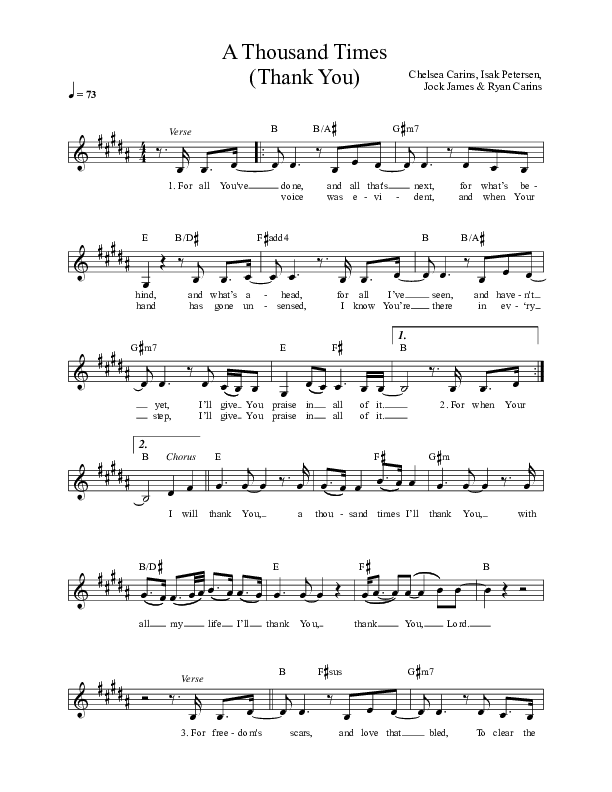 A Thousand Times (Thank You) Lead Sheet (Life Worship / Chelsea Carins / Ryan Carins)
