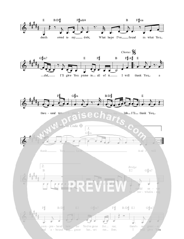 A Thousand Times (Thank You) Lead Sheet (Life Worship / Chelsea Carins / Ryan Carins)