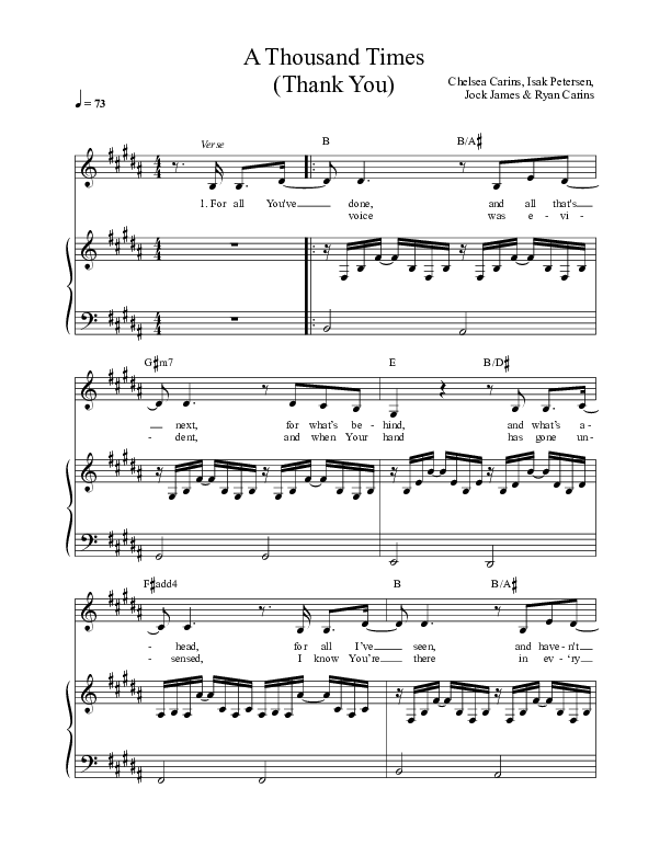 A Thousand Times (Thank You) Piano/Vocal (Life Worship / Chelsea Carins / Ryan Carins)