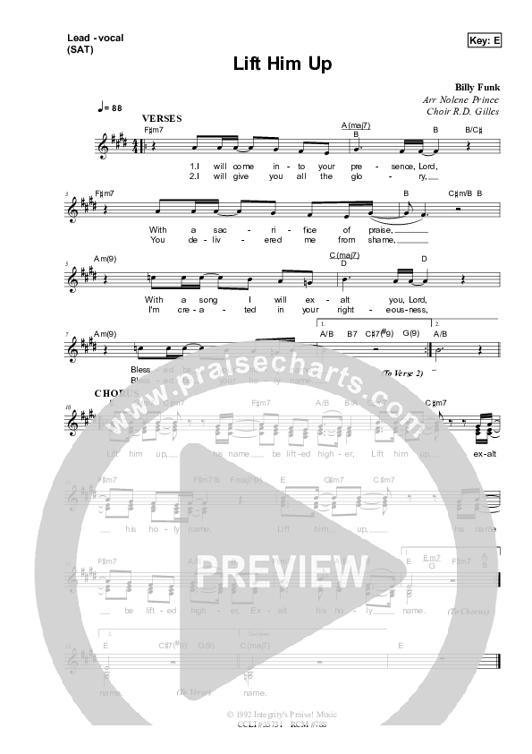 Lift Him Up Lead Sheet (SAT) (Dennis Prince / Nolene Prince)