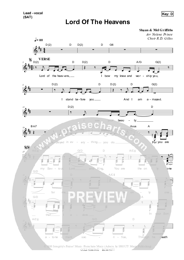 Lord Of The Heavens Lead Sheet (SAT) (Dennis Prince / Nolene Prince)