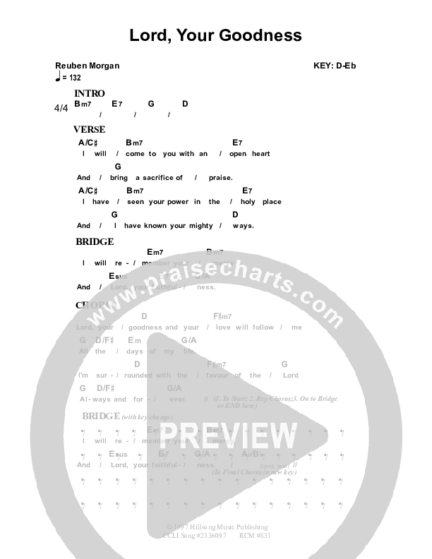 Lord Your Goodness Chords & Lyrics (Dennis Prince / Nolene Prince)