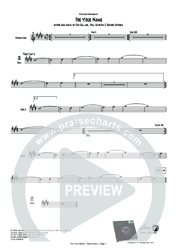 For Your Name French Horn (Hillsong Worship)