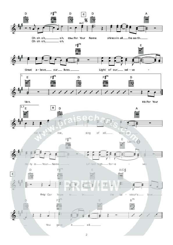 For Your Name Lead Sheet (Hillsong Worship)
