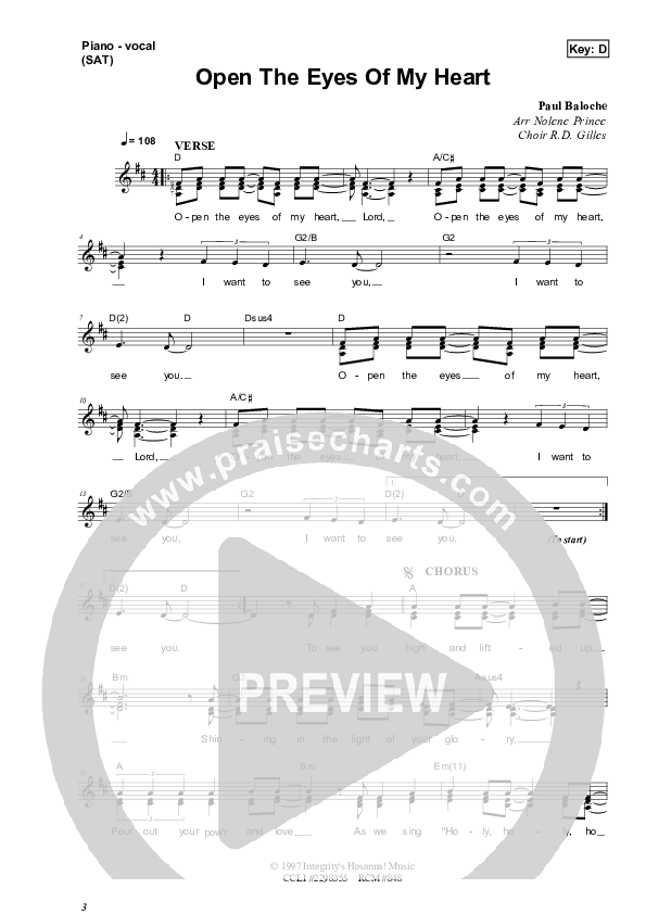 Open The Eyes Of My Heart Lead & Piano (Dennis Prince / Nolene Prince)