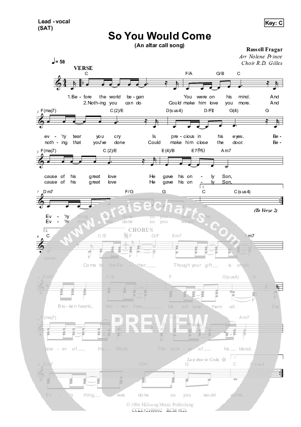 So You Would Come Lead & Piano (Dennis Prince / Nolene Prince)