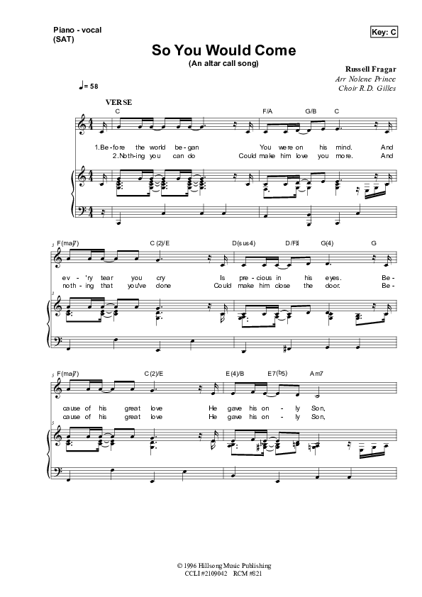 So You Would Come Lead & Piano (Dennis Prince / Nolene Prince)