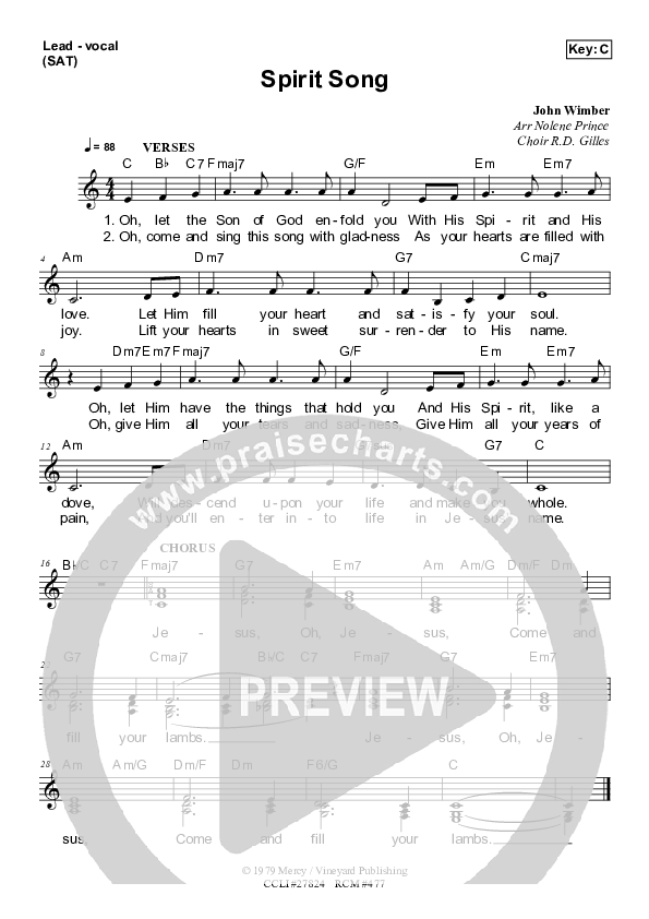 Spirit Song Lead Sheet (SAT) (Dennis Prince / Nolene Prince)