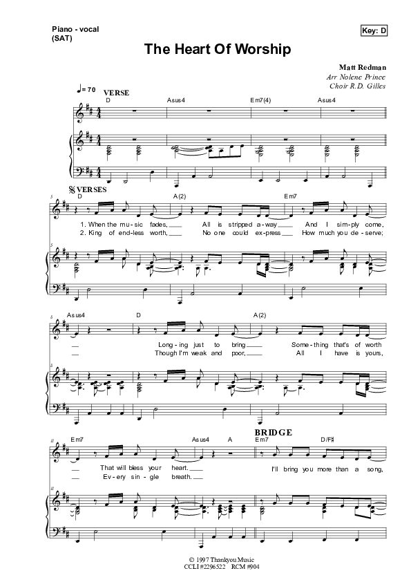 The Heart Of Worship Lead & Piano (Dennis Prince / Nolene Prince)