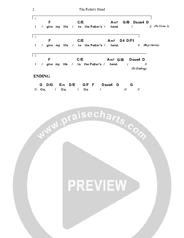 The Potter's Hand Chord Chart (Dennis Prince / Nolene Prince)