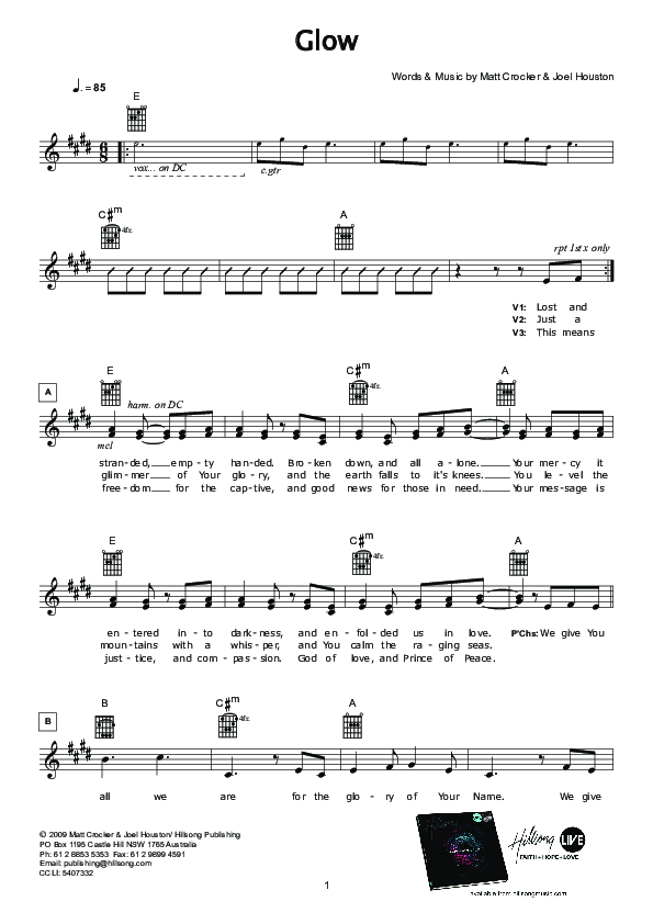Glow Lead Sheet (Hillsong Worship)