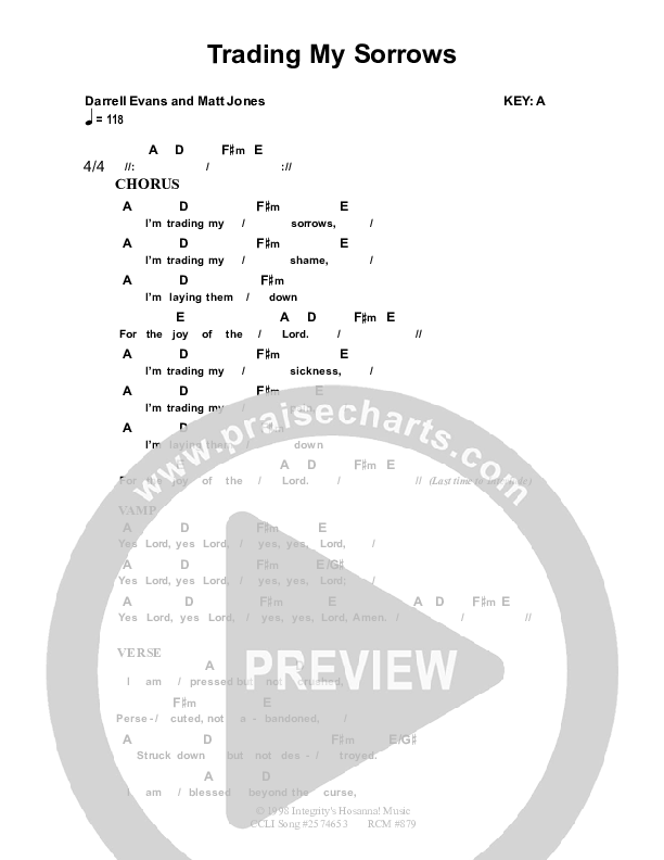 Trading My Sorrows Chord Chart (Dennis Prince / Nolene Prince)