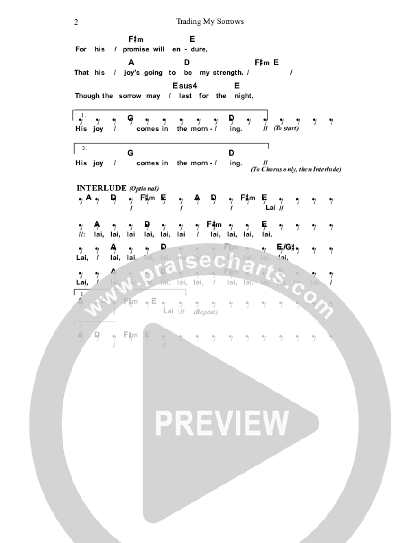 Trading My Sorrows Chord Chart (Dennis Prince / Nolene Prince)