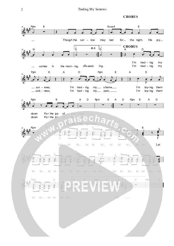 Trading My Sorrows Lead Sheet (SAT) (Dennis Prince / Nolene Prince)