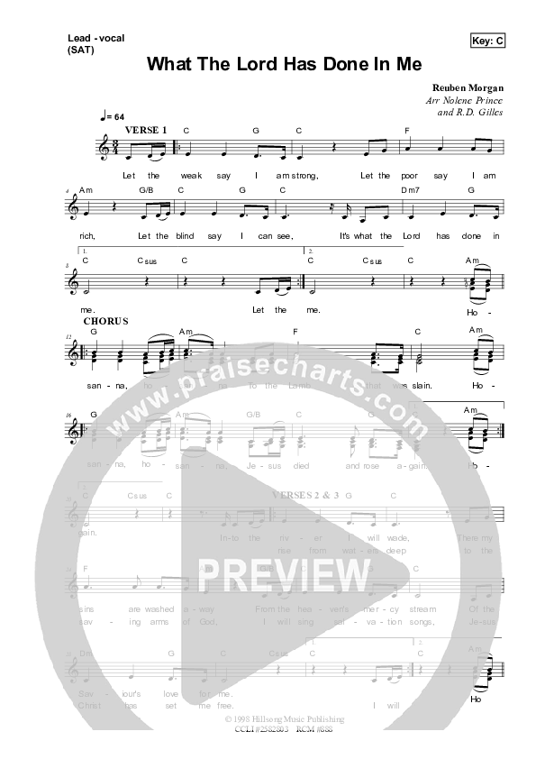 What The Lord Has Done In Me Lead Sheet (SAT) (Dennis Prince / Nolene Prince)