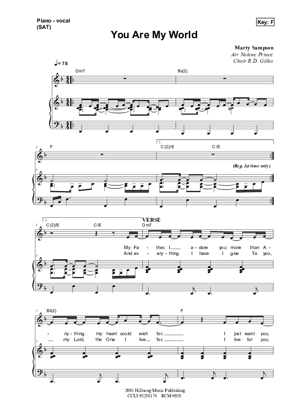 You Are My World Lead & Piano (Dennis Prince / Nolene Prince)