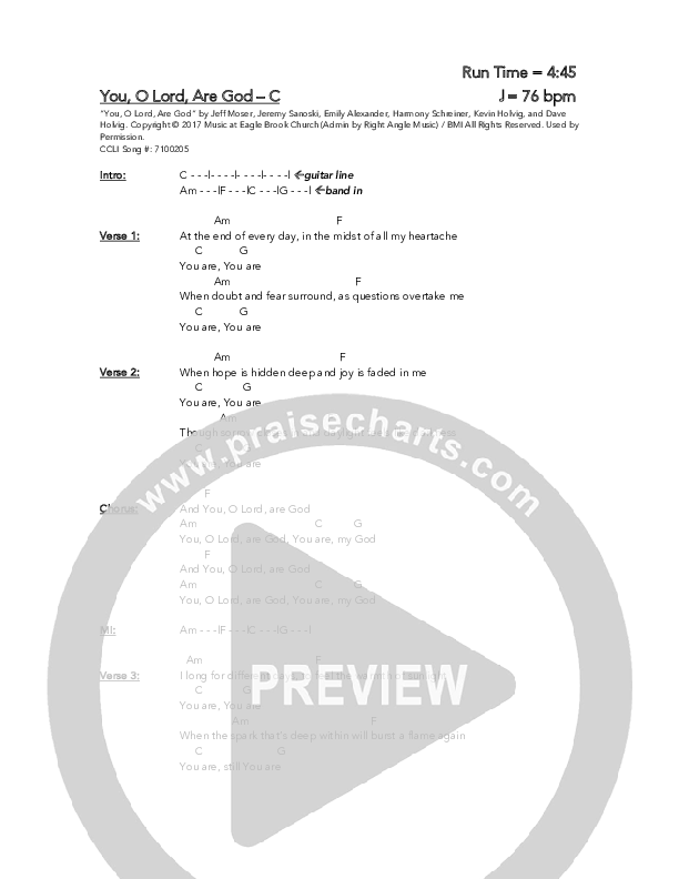 You O Lord Are God Chords & Lyrics (Eagle Brook Music)