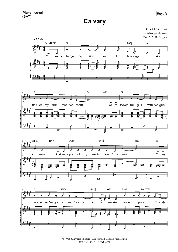 Calvary Piano/Vocal (SAT) (Dennis Prince / Nolene Prince)