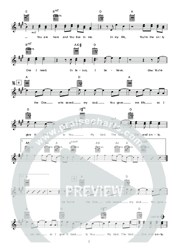 God One And Only (Instrumental) Lead Sheet (Hillsong Worship)