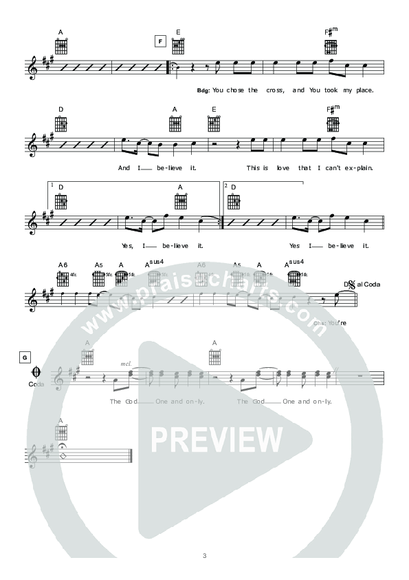 God One And Only (Instrumental) Lead Sheet (Hillsong Worship)