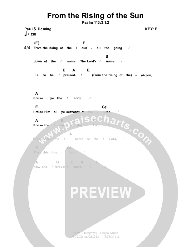 From The Rising Of The Sun Chords & Lyrics (Dennis Prince / Nolene Prince)