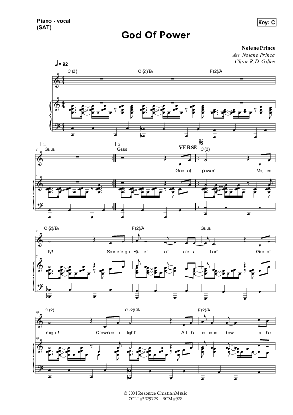 God Of Power Lead & Piano (Dennis Prince / Nolene Prince)