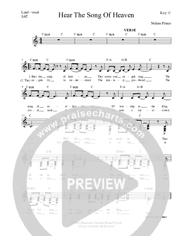 Hear The Song Of Heaven Lead Sheet (SAT) (Dennis Prince / Nolene Prince)