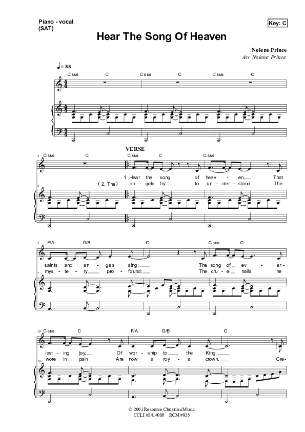 Hear The Song Of Heaven Lead & Piano (Dennis Prince / Nolene Prince)