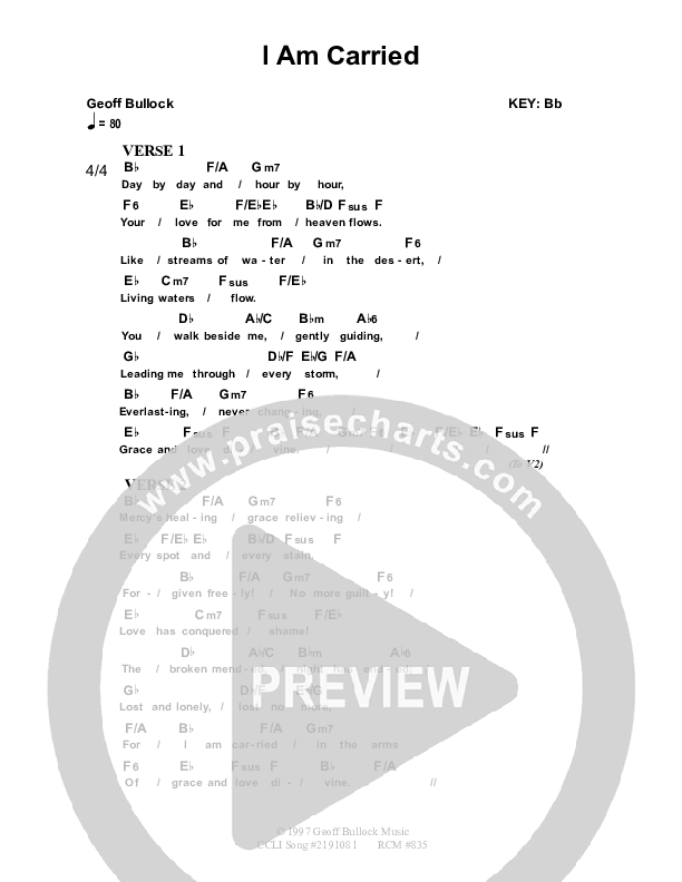 I Am Carried Chords & Lyrics (Dennis Prince / Nolene Prince)