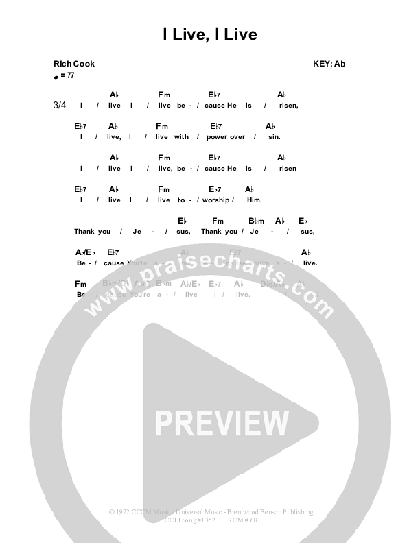 I Live I Live Chords & Lyrics (Dennis Prince / Nolene Prince)