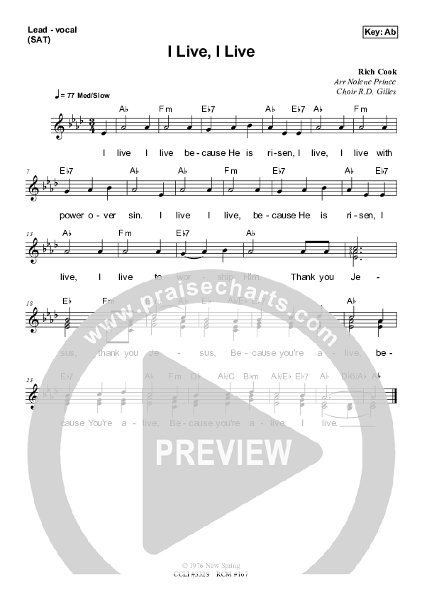 I Live I Live Lead Sheet (SAT) (Dennis Prince / Nolene Prince)