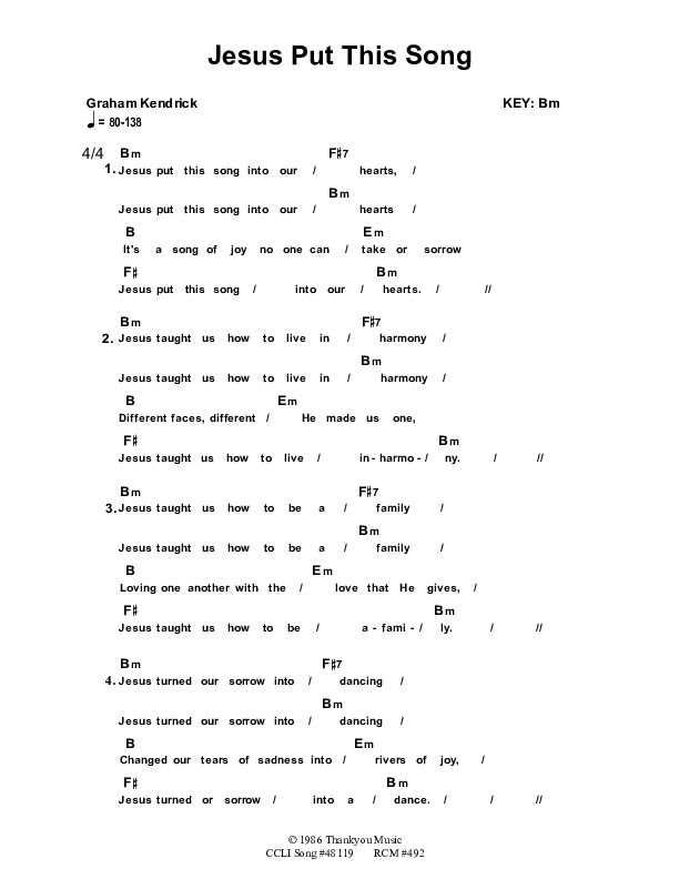 Jesus Put This Song Chords & Lyrics (Dennis Prince / Nolene Prince)