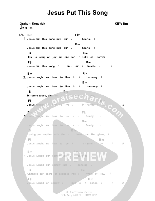 Jesus Put This Song Chords & Lyrics (Dennis Prince / Nolene Prince)