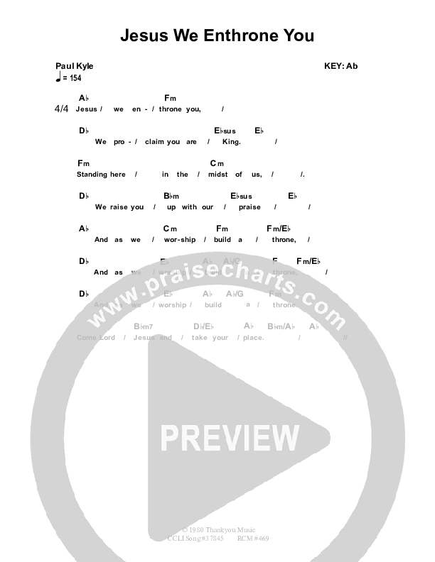 Jesus We Enthrone You Chord Chart (Dennis Prince / Nolene Prince)