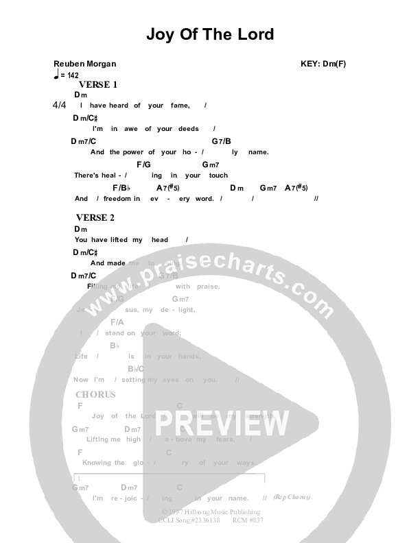 Joy Of The Lord Chords & Lyrics (Dennis Prince / Nolene Prince)