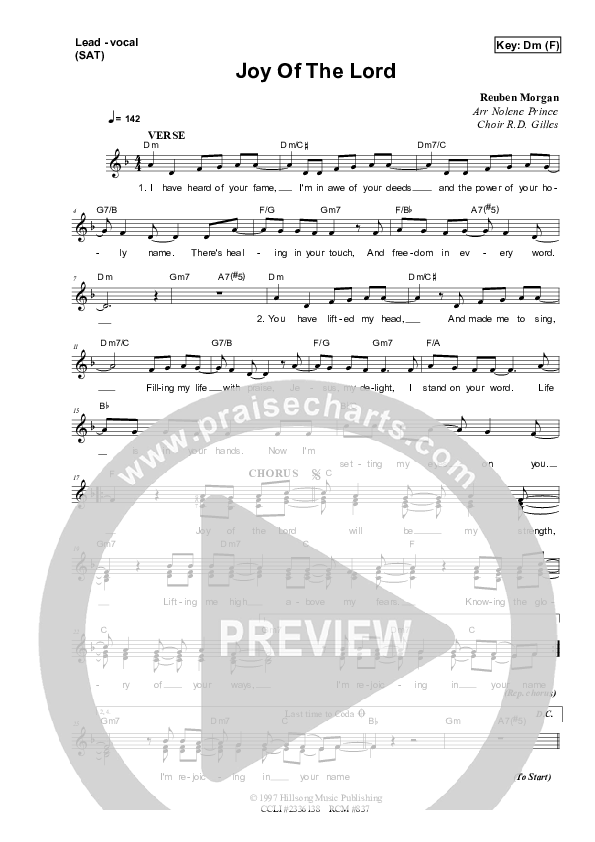 Joy Of The Lord Lead & Piano (Dennis Prince / Nolene Prince)