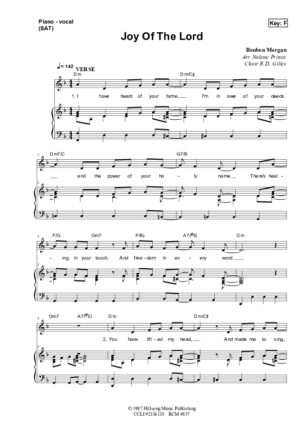 Joy Of The Lord Lead & Piano (Dennis Prince / Nolene Prince)