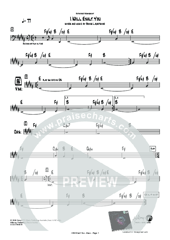 I Will Exalt You Bass Guitar (Hillsong Worship)