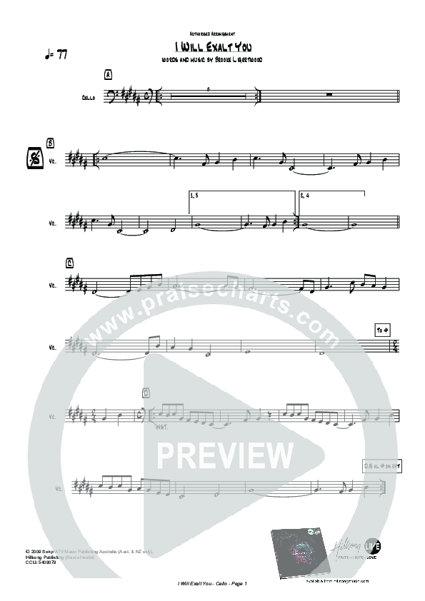 I Will Exalt You Cello (Hillsong Worship)
