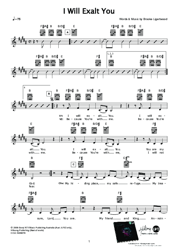 I Will Exalt You Lead Sheet (Hillsong Worship)