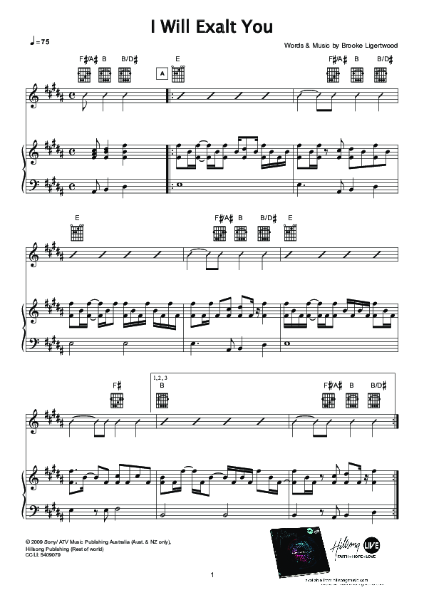 I Will Exalt You Piano/Vocal (Hillsong Worship)